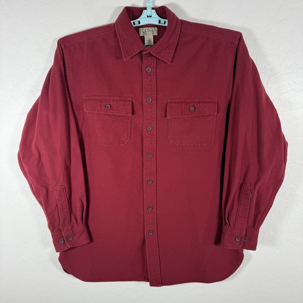 LL Bean Shirt Mens Large Tall LT Red Chamois Cloth Flannel Button Up‎ Outdoor